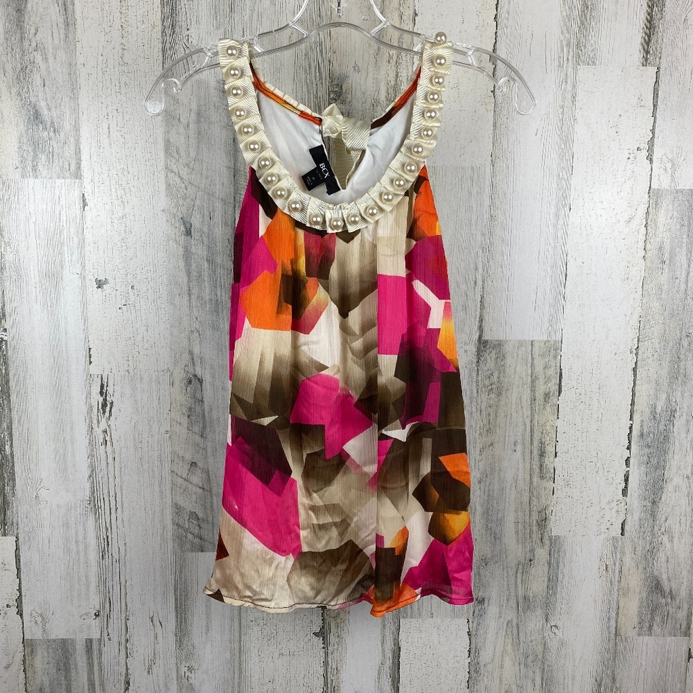 BCX geometric multicolor tank with beaded neckline
